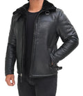 Mitchel Black Real Leather Mens Shearling Bomber Jacket - Orca Cloths