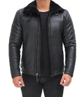 Mitchel Black Real Leather Mens Shearling Bomber Jacket - Orca Cloths