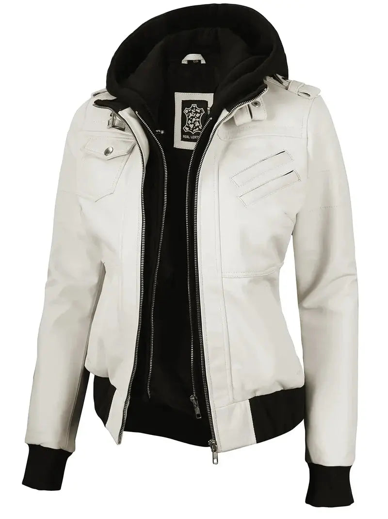 Edinburgh Off White Hooded Leather Bomber Jacket - Orca Cloths