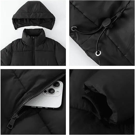 PUFFIT Women's Puffer Jackets,Warm Winter Jacket with Removable Hood,Zipped Pockets,Short Ladies Quilted Coat