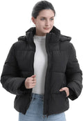 PUFFIT Women's Puffer Jackets,Warm Winter Jacket with Removable Hood,Zipped Pockets,Short Ladies Quilted Coat