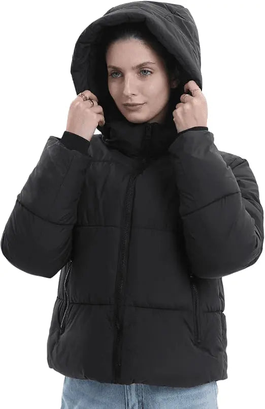 PUFFIT Women's Puffer Jackets,Warm Winter Jacket with Removable Hood,Zipped Pockets,Short Ladies Quilted Coat