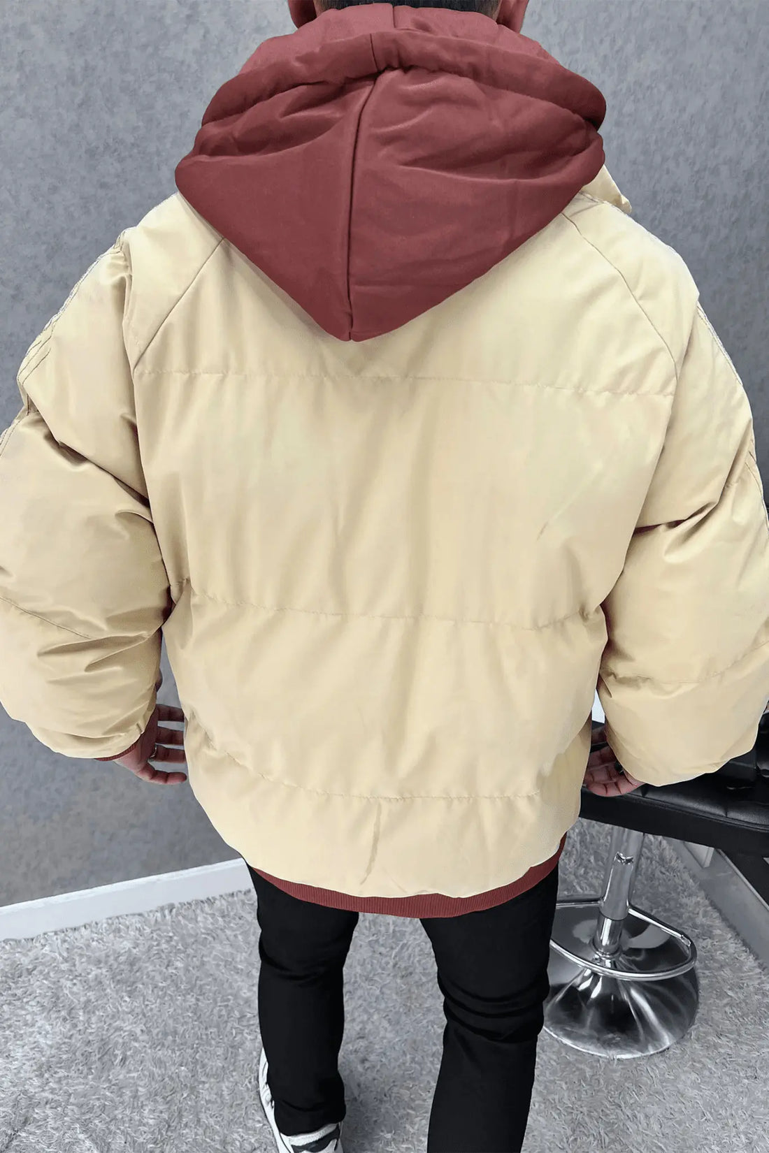 Panel Stripes Dual Zip Hooded Over-Sized Imported Men's Puffer Jacket