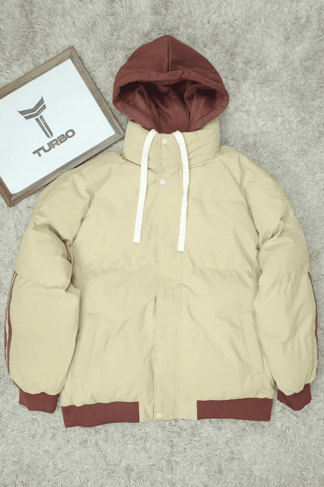 Panel Stripes Dual Zip Hooded Over-Sized Imported Men's Puffer Jacket