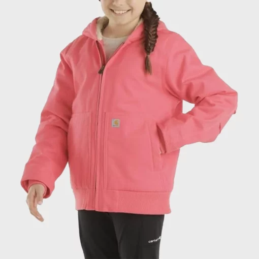Pink Satin Shearling Women's Hooded Jacket