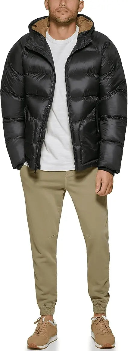 Quilted Men’s puffer Jacket – Recycled Nylon, Snap Pockets & Drawcord Waist
