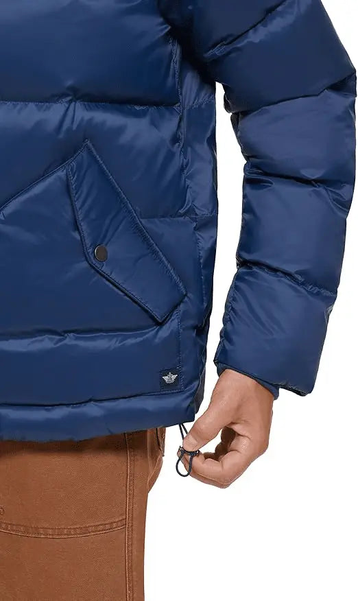 Quilted Men’s puffer Jacket – Recycled Nylon, Snap Pockets & Drawcord Waist