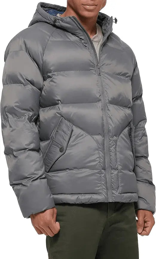 Quilted Men’s puffer Jacket – Recycled Nylon, Snap Pockets & Drawcord Waist