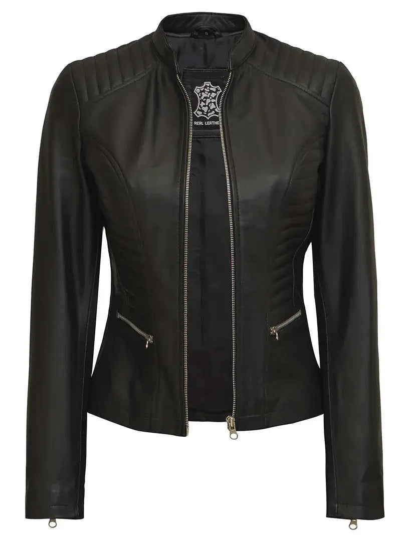 Rachel Tall Women's Black Cafe Racer Leather Jacket Orca Cloths