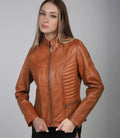 Rachel Womens Tan Cafe Racer Leather Jacket Orca Cloths
