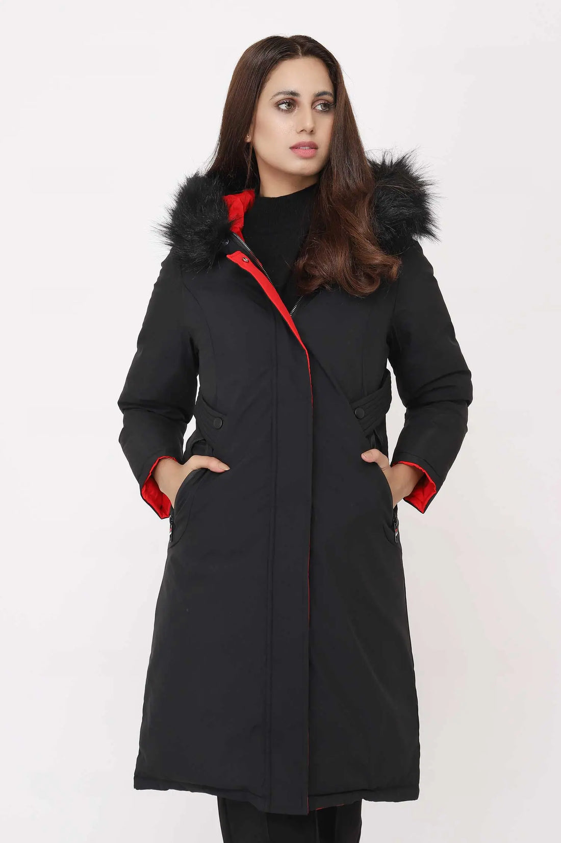 Red and Black Long Puffer Jacket Orca Cloths