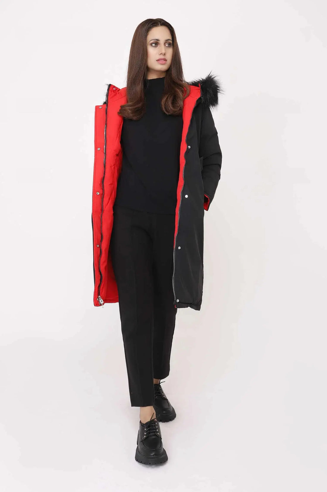 Red and Black Long Puffer Jacket Orca Cloths