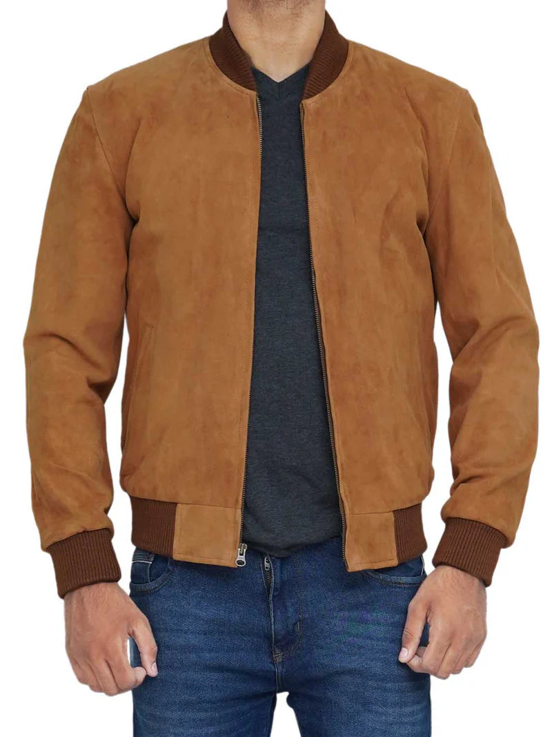Adamsville Mens Brown Bomber Suede Jacket