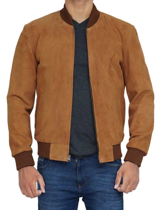 Adamsville Mens Brown Bomber Suede Jacket