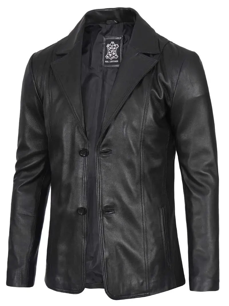 Surrey Men's Black Leather Blazer Orca Cloths