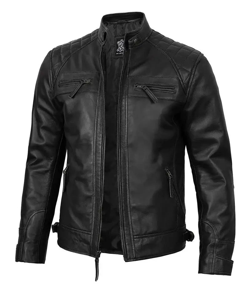 Tall Diamond Mens Black Cafe Racer Biker Jacket Orca Cloths