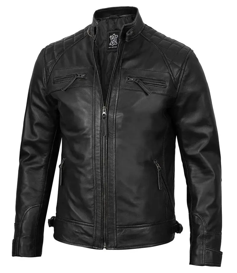 Tall Diamond Mens Black Cafe Racer Biker Jacket Orca Cloths