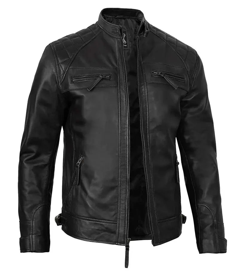 Tall Diamond Mens Black Cafe Racer Biker Jacket Orca Cloths