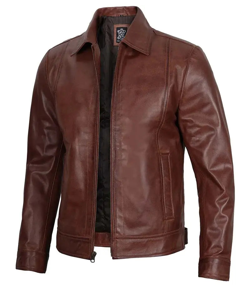 Tall Men Harrington Brown Leather Jacket Orca Cloths