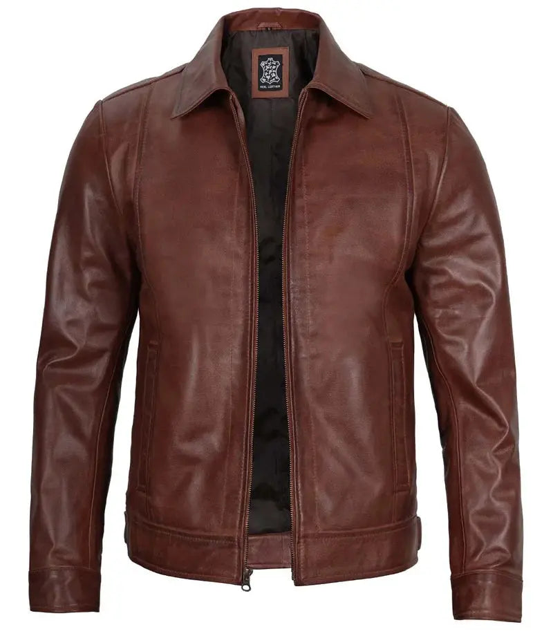Tall Men Harrington Brown Leather Jacket Orca Cloths