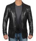 Tall Men's Two Buttons Black Real Leather Blazer Orca Cloths