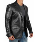 Tall Men's Two Buttons Black Real Leather Blazer Orca Cloths