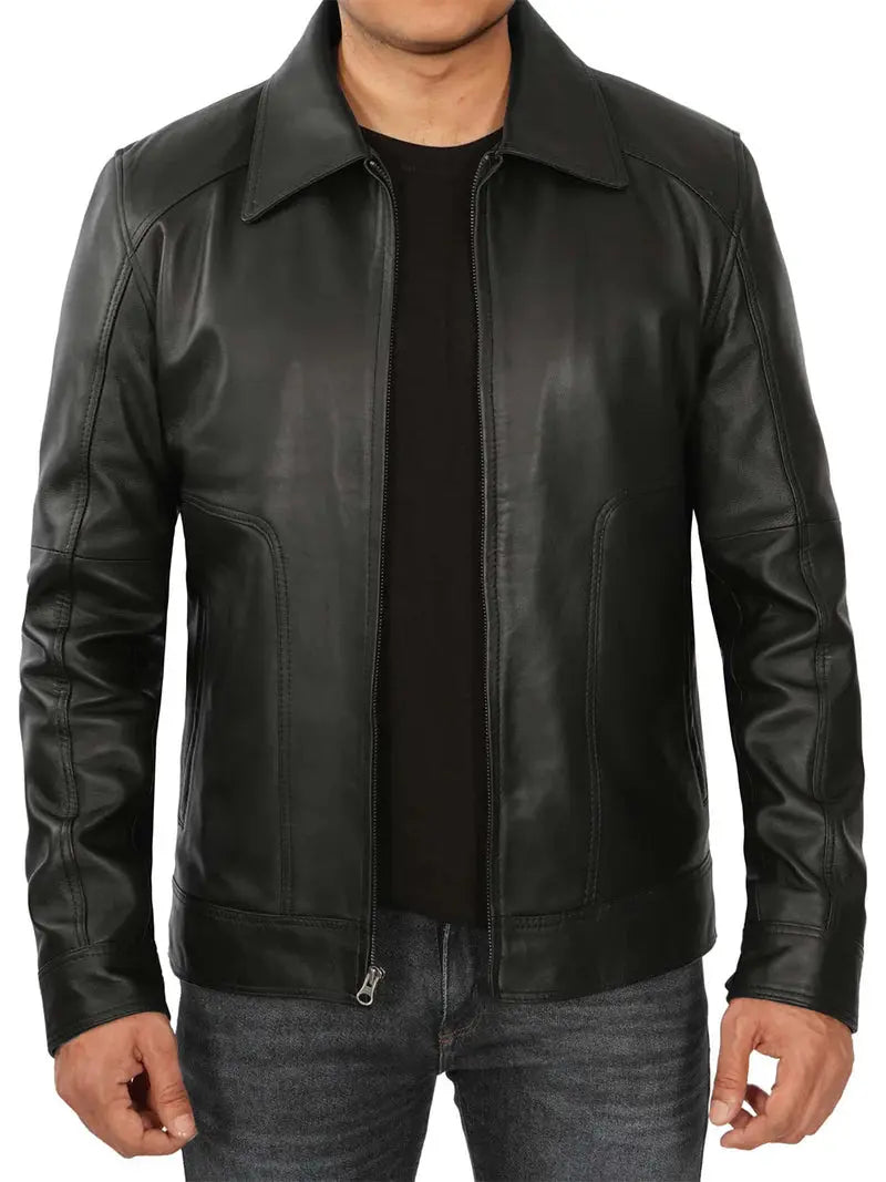 Tall Mens Black Real Leather Jacket Orca Cloths