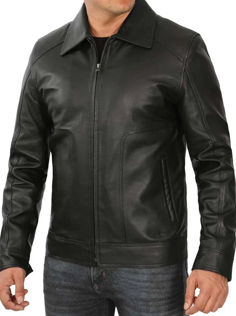 Tall Mens Black Real Leather Jacket