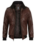 Tall Mens Bomber Dark Brown Removable Hooded Leather Jacket Orca Cloths