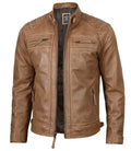 Tall Mens Distressed Camel Cafe Racer Leather Jacket