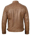 Tall Mens Distressed Camel Cafe Racer Leather Jacket