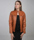 Austin Tan Motorcycle Leather Jacket for Women - Orca Cloths