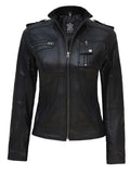 Tavares Womens Black Cafe Racer Leather Jacket Orca Cloths