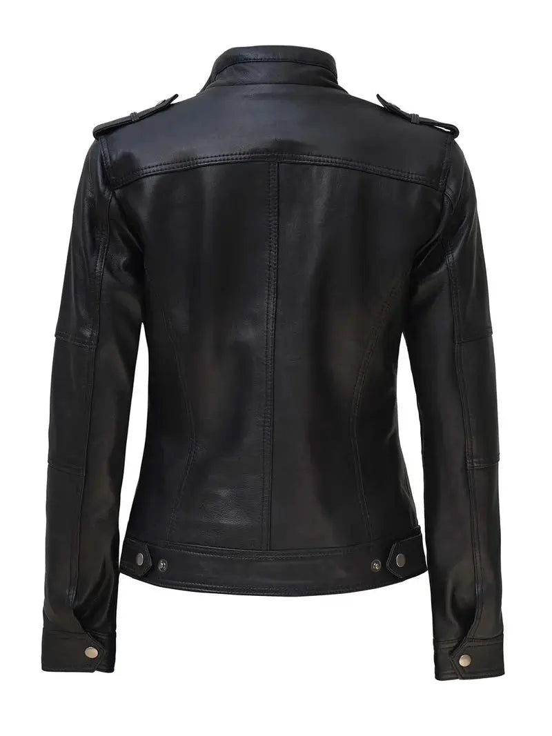 Tavares Womens Black Cafe Racer Leather Jacket Orca Cloths