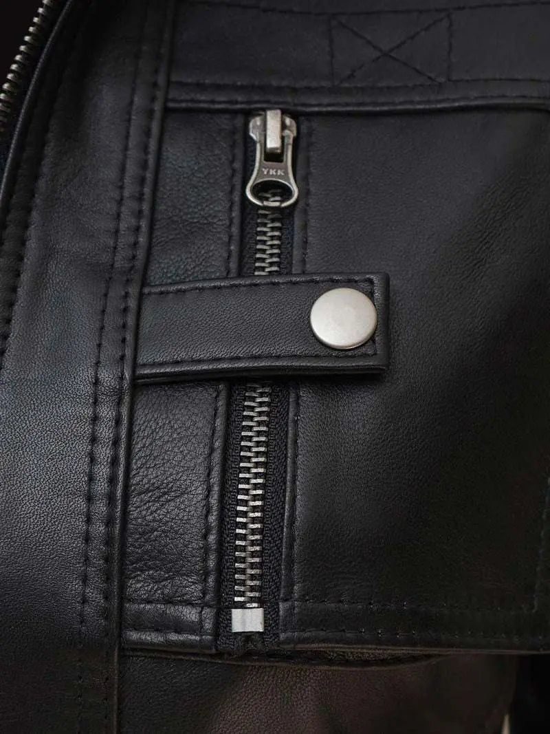 Tavares Womens Black Cafe Racer Leather Jacket