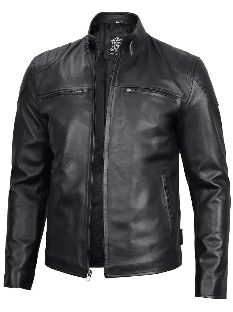 Vermont Men's Black Motorcycle Leather Jacket Orca Cloths