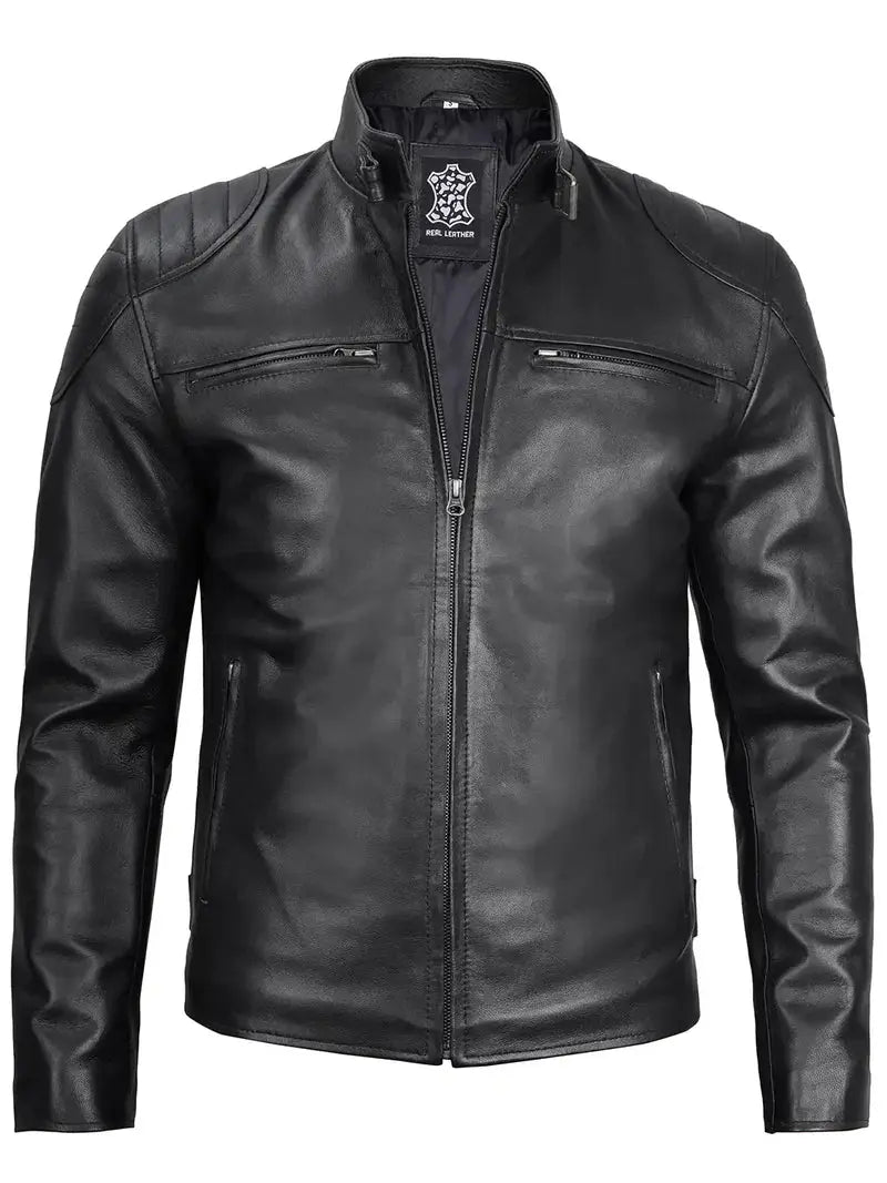 Vermont Men's Black Motorcycle Leather Jacket Orca Cloths