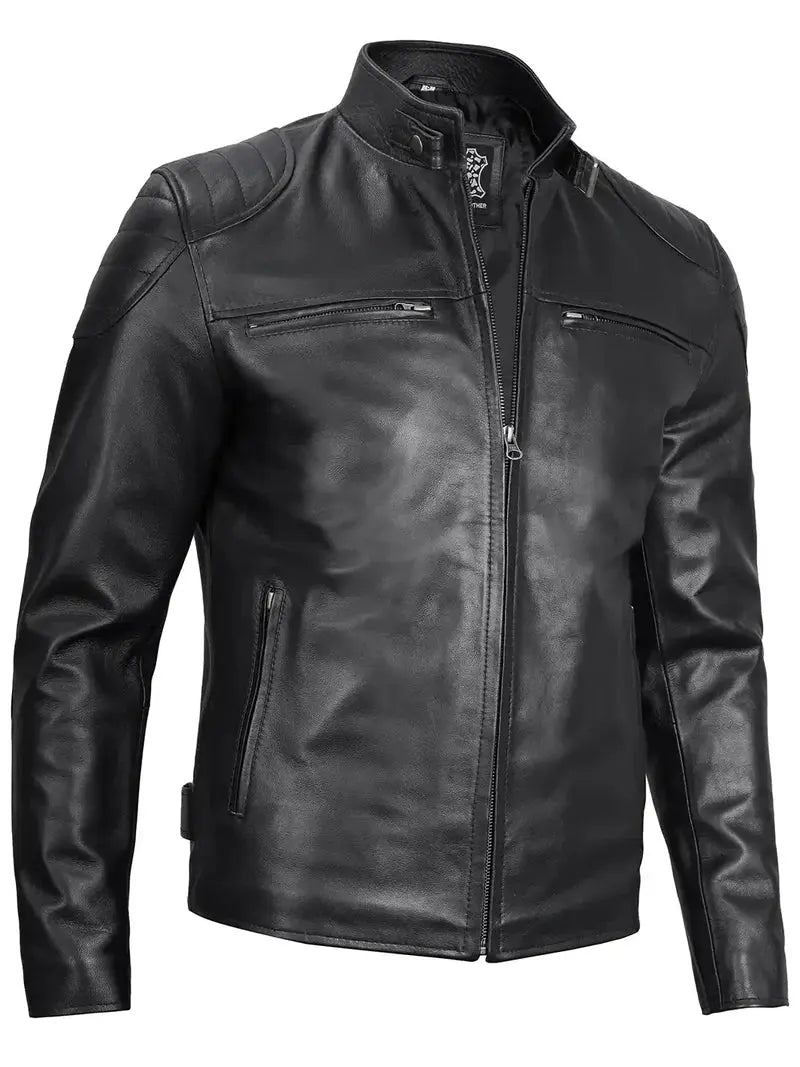 Vermont Men's Black Motorcycle Leather Jacket Orca Cloths