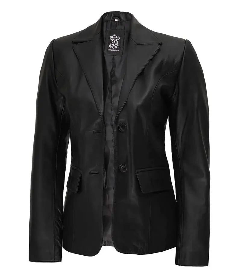 Vicenza Women's Black Two-Button Leather Blazer Orca Cloths