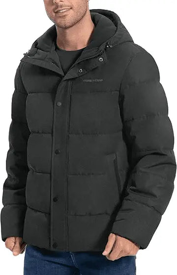 Warm Waterproof Men’s Puffer Jacket – Windproof Winter Coat with Hood & Multiple Pockets