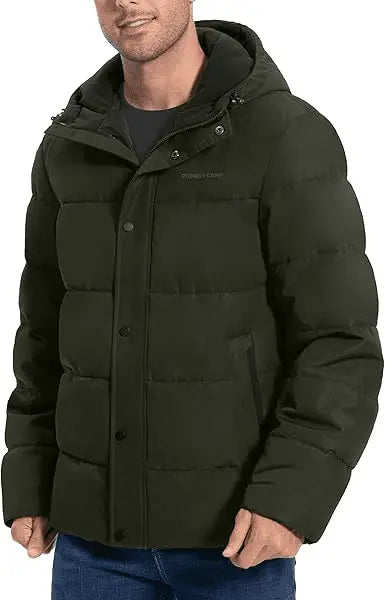 Warm Waterproof Men’s Puffer Jacket – Windproof Winter Coat with Hood & Multiple Pockets