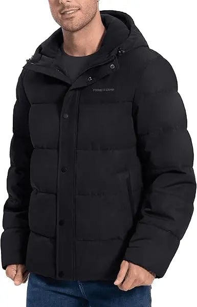 Warm Waterproof Men’s Puffer Jacket – Windproof Winter Coat with Hood & Multiple Pockets