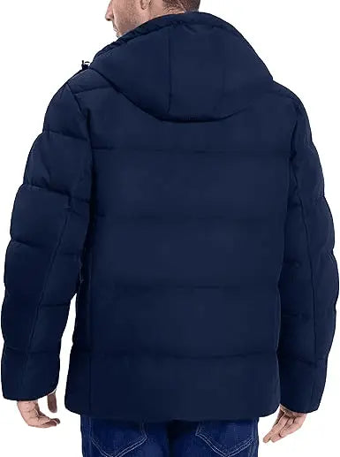 Warm Waterproof Men’s Puffer Jacket – Windproof Winter Coat with Hood & Multiple Pockets