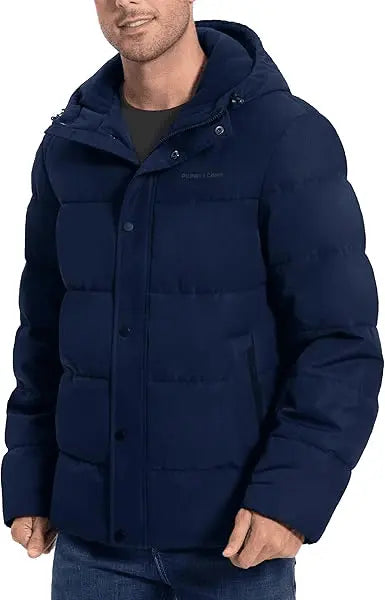 Warm Waterproof Men’s Puffer Jacket – Windproof Winter Coat with Hood & Multiple Pockets