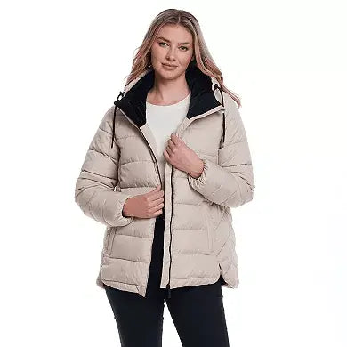 Weathercast Hooded Women's Puffer Coat with Cozy Pile