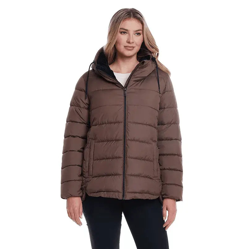 Weathercast Hooded Women's Puffer Coat with Cozy Pile