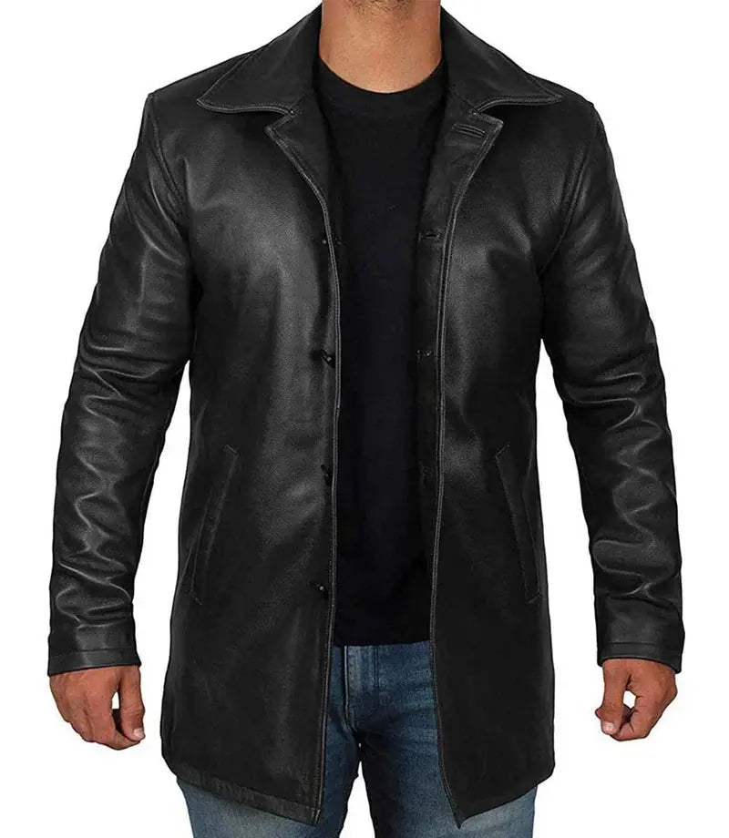 Winchester Men's Black Real Leather Car Coat Orca Cloths