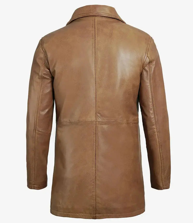 Winchester Men's Camel Brown 3/4-Length Leather Car Coat Orca Cloths