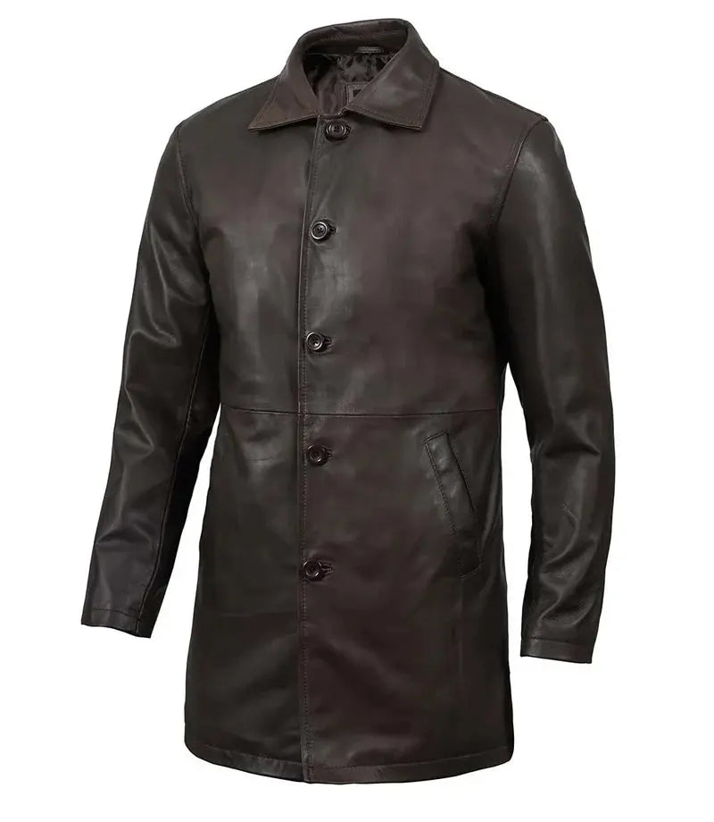 Winchester Men's Distressed Dark Brown Leather Car Coat Orca Cloths