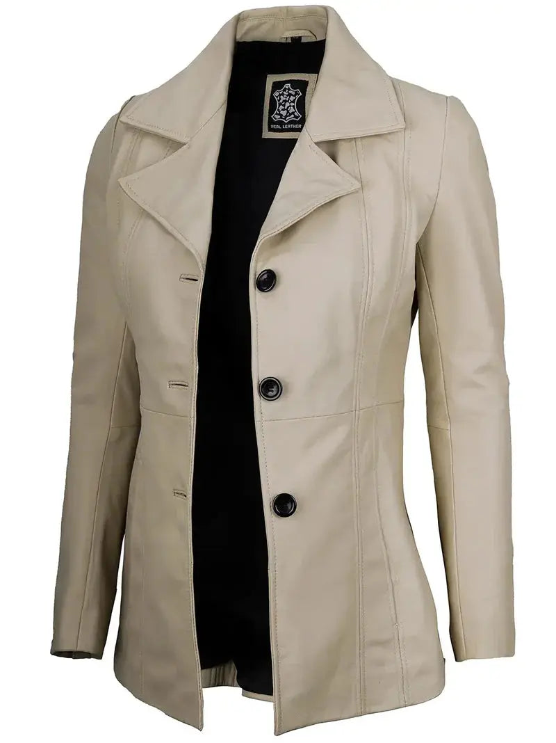 Women Beige Leather Blazer Orca Cloths